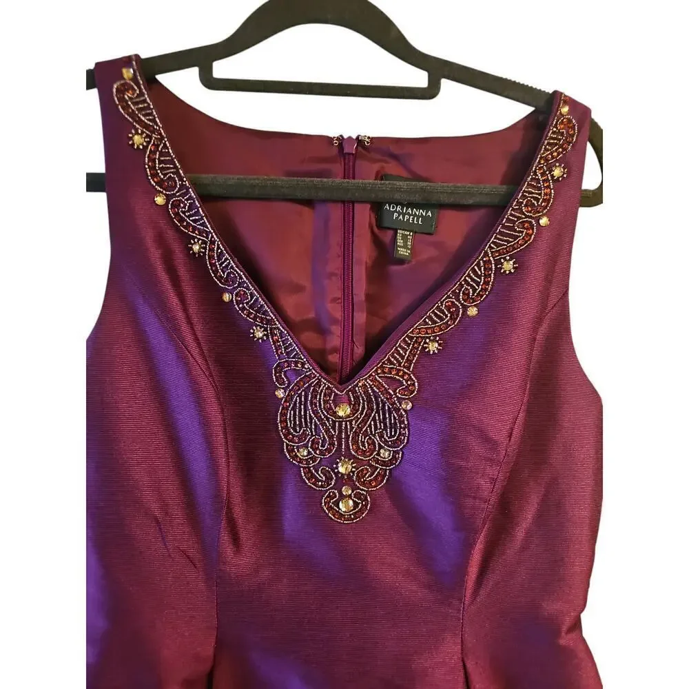 Adrianna Papell purple embellished cocktail holiday midi dress sz 8 - Picture 3 of 7